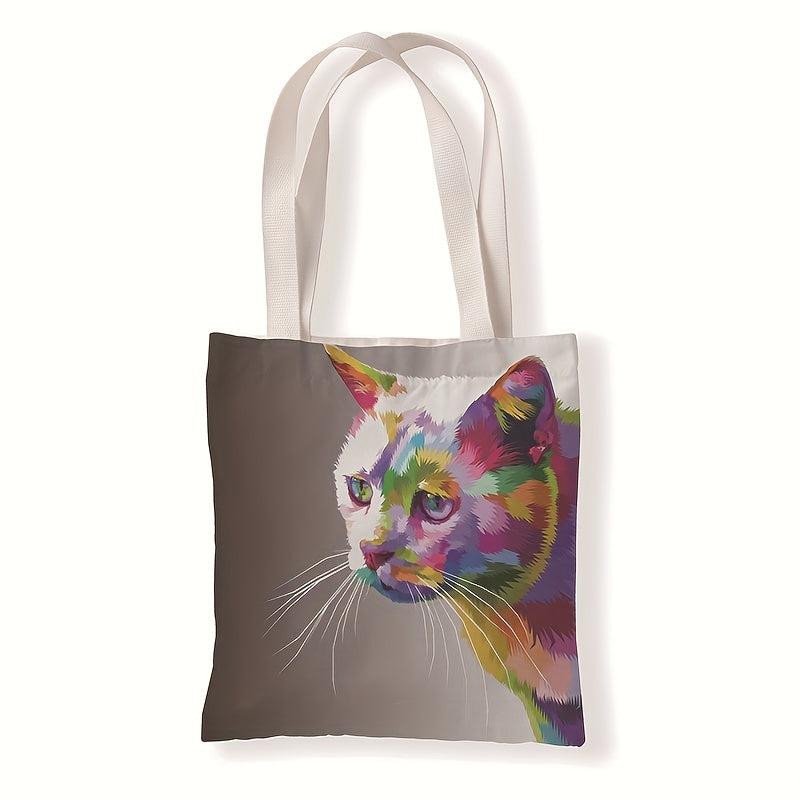 Colorful Animal Painting Tote Bag Art Dog And Cat Print Shoulder Bag