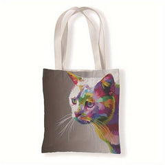 Colorful Animal Painting Tote Bag Art Dog And Cat Print Shoulder Bag