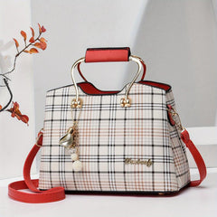 Colorblock Crossbody Bag Large Capacity Shoulder Bag With Pendant
