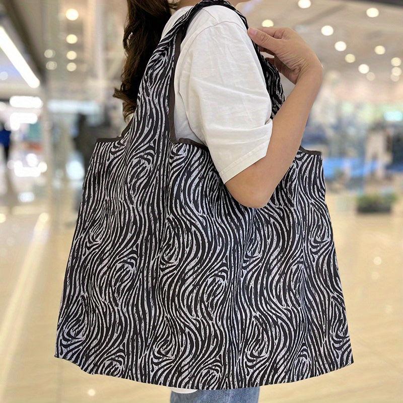 Printed Nylon Tote Bag Reusable Foldable Large Capacity Shoulder Bag