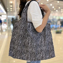 Printed Nylon Tote Bag Reusable Foldable Large Capacity Shoulder Bag