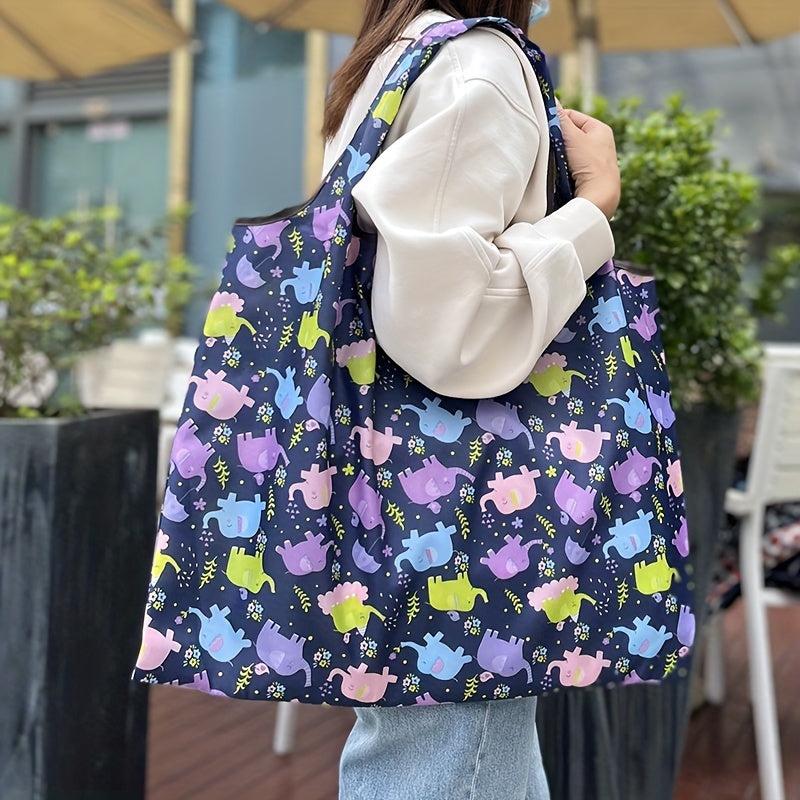 Printed Nylon Tote Bag Reusable Foldable Large Capacity Shoulder Bag
