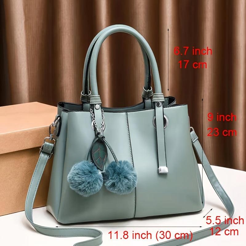 Women's Crossbody Bag with Stitch Detail and Pompom Decor