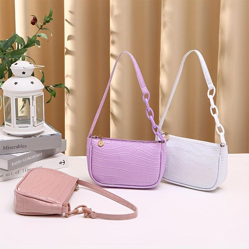 Stone Pattern Zipper Underarm Bag PU Leather Textured Bag