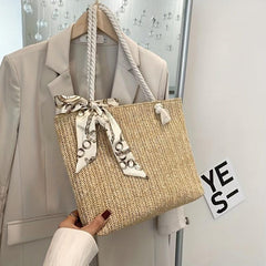 Boho Style Straw Beach Bag Large Capacity Shoulder Handbag