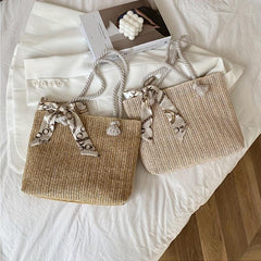 Boho Style Straw Beach Bag Large Capacity Shoulder Handbag