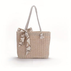 Boho Style Straw Beach Bag Large Capacity Shoulder Handbag