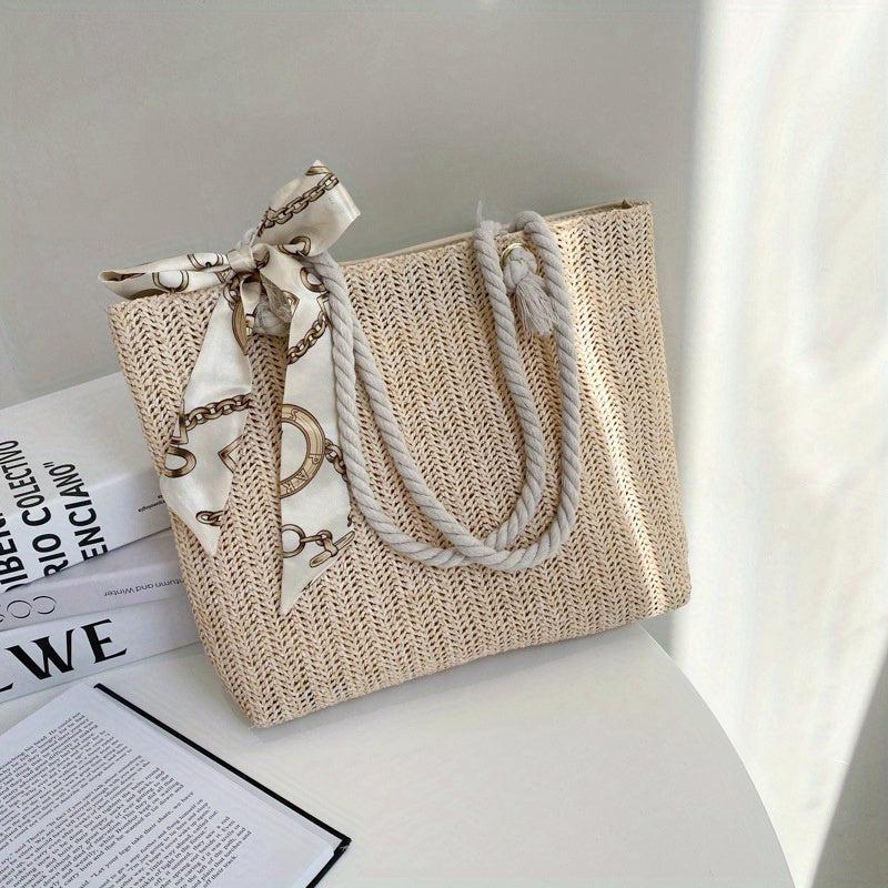 Boho Style Straw Beach Bag Large Capacity Shoulder Handbag