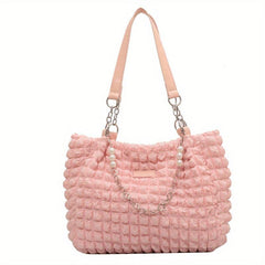 Pleated Bubbles Pearl Tote Bag Nylon Lightweight Shoulder Bag