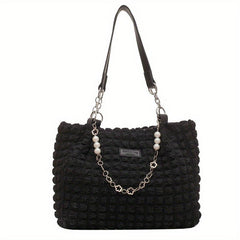 Pleated Bubbles Pearl Tote Bag Nylon Lightweight Shoulder Bag