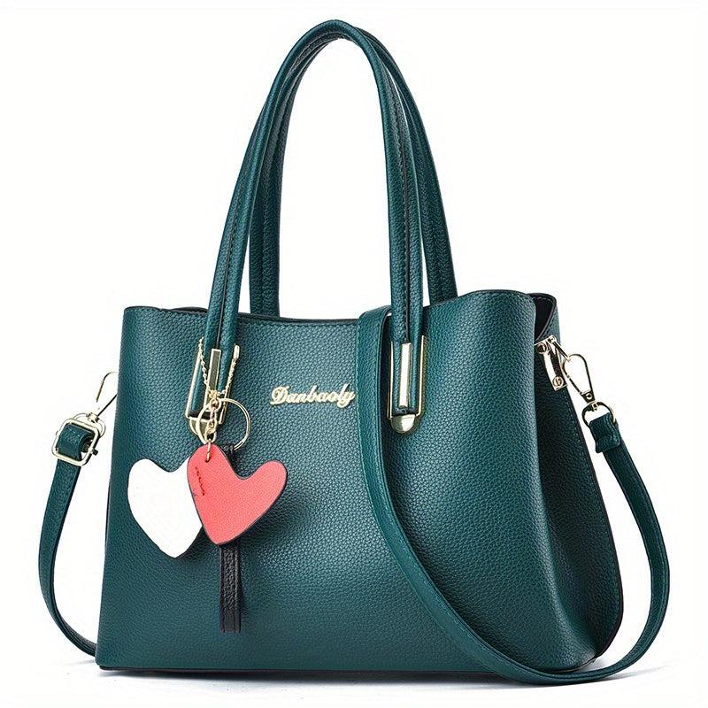 Heart Pendant Top Handle Satchel Crossbody Bag Purse