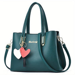 Heart Pendant Top Handle Satchel Crossbody Bag Purse
