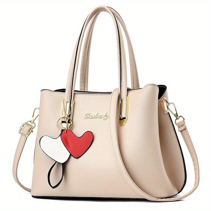 Heart Pendant Top Handle Satchel Crossbody Bag Purse