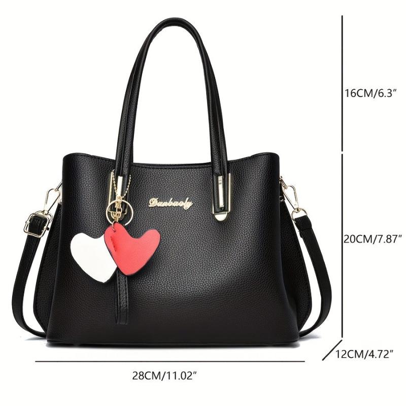 Heart Pendant Top Handle Satchel Crossbody Bag Purse
