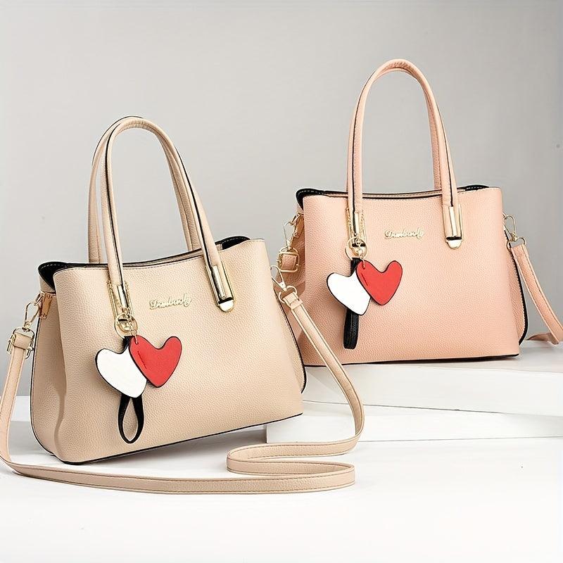 Heart Pendant Top Handle Satchel Crossbody Bag Purse