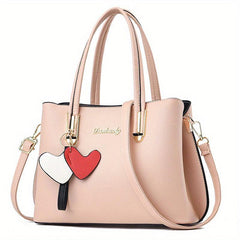 Heart Pendant Top Handle Satchel Crossbody Bag Purse