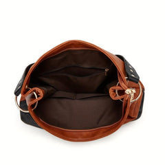 Vintage Contrast Tote Bag Large Capacity Shoulder Bag Hobo Bag