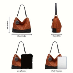 Vintage Contrast Tote Bag Large Capacity Shoulder Bag Hobo Bag