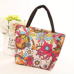 Vintage Floral Pattern Tote Handbag Classic Storage Satchel Bag