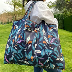 Flower Print Foldable Shopping Bag with Large Capacity