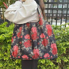 Flower Print Foldable Shopping Bag with Large Capacity