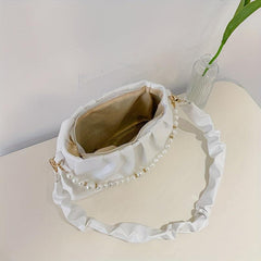 Cloud Ruched Shoulder Bag Faux Pearl Chain Handbag