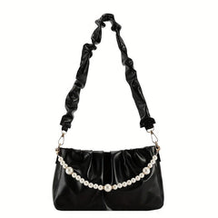 Cloud Ruched Shoulder Bag Faux Pearl Chain Handbag