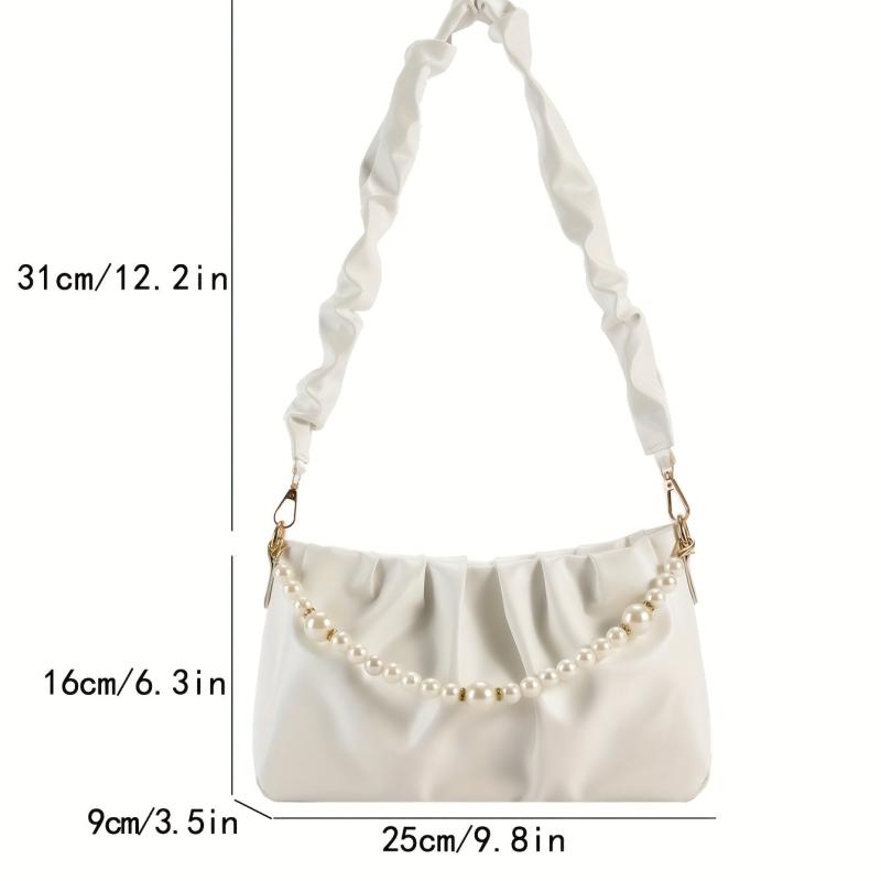Cloud Ruched Shoulder Bag Faux Pearl Chain Handbag