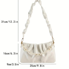Cloud Ruched Shoulder Bag Faux Pearl Chain Handbag