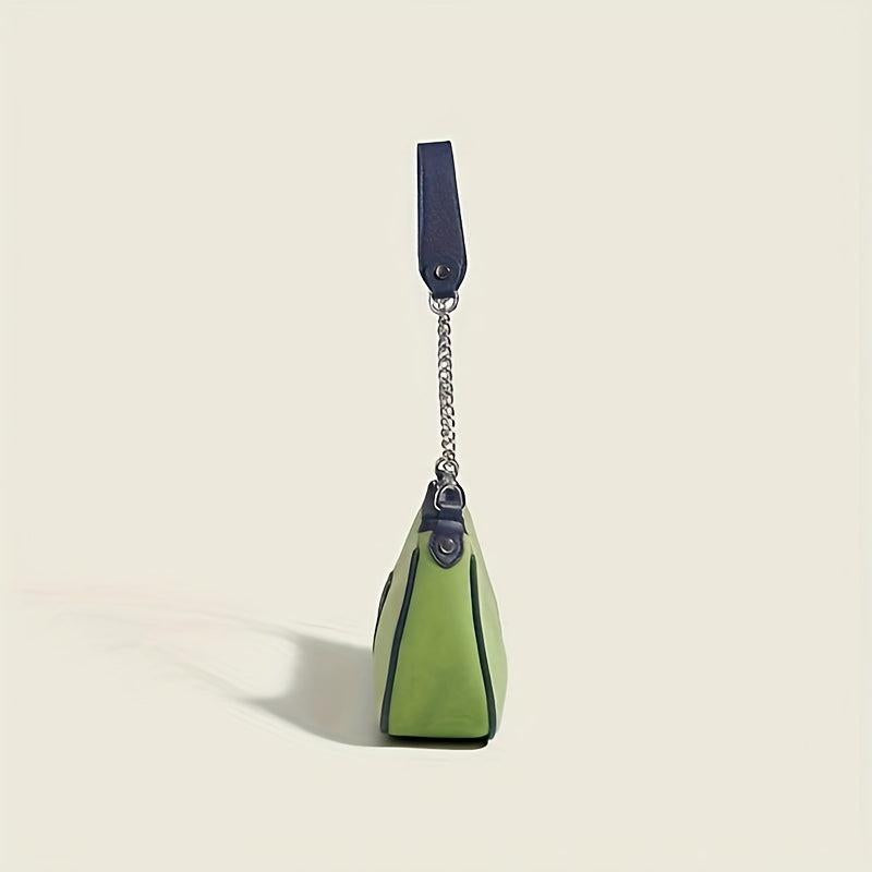 Y2K Green Embroidery Underarm Bag Chain Baguette