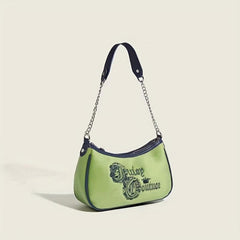 Y2K Green Embroidery Underarm Bag Chain Baguette