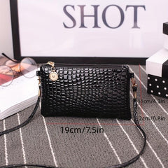 Minimalist Crocodile Embossed Long Purse Solid Clutch Wallet Zipper Purse