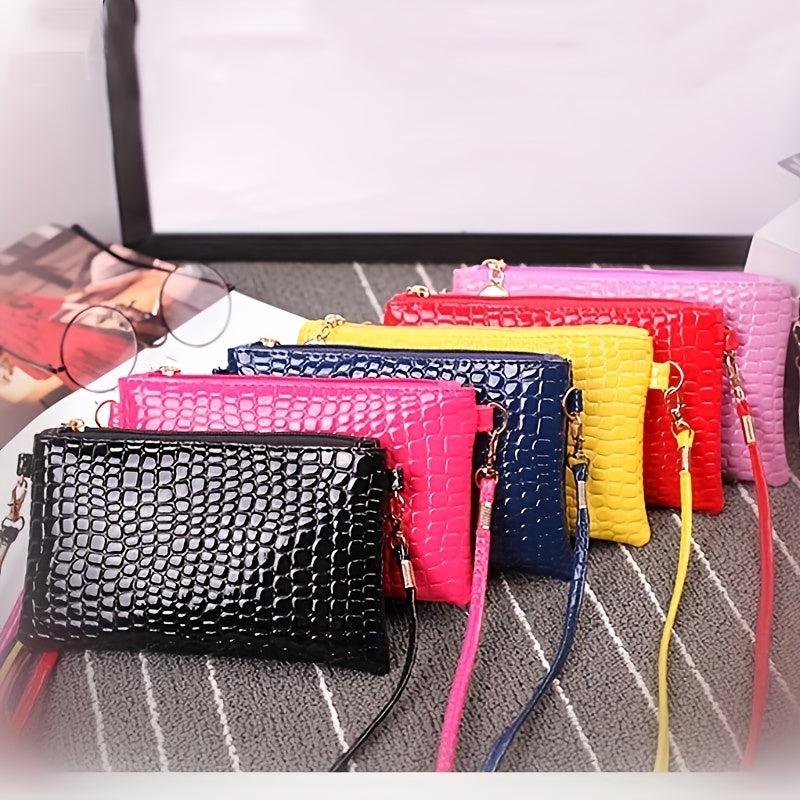 Minimalist Crocodile Embossed Long Purse Solid Clutch Wallet Zipper Purse
