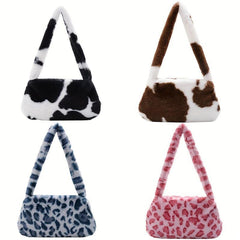Leopard Cow Pattern Plush Bag Women's Shoulder Bag