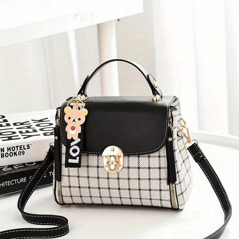 Plaid Pattern Colorblock Shoulder Bag Satchel Bag