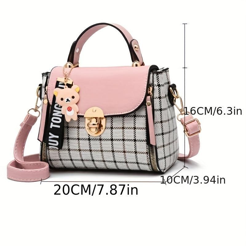 Plaid Pattern Colorblock Shoulder Bag Satchel Bag