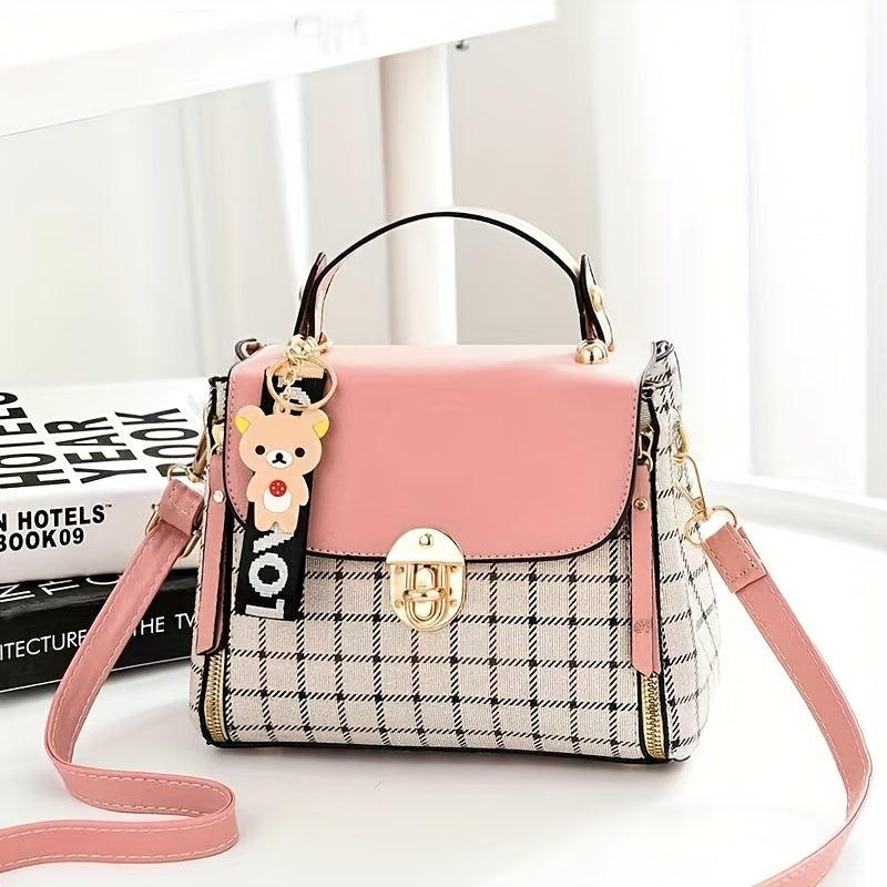 Plaid Pattern Colorblock Shoulder Bag Satchel Bag