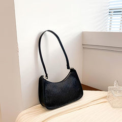 Glitter Top Handle Baguette Bag Women's Faux Leather Shoulder Purse