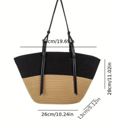 Straw Woven Summer Tote Bag Large Capacity Beach Shoulder Bag Casual Handbag