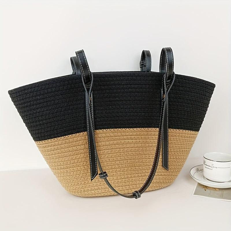 Straw Woven Summer Tote Bag Large Capacity Beach Shoulder Bag Casual Handbag