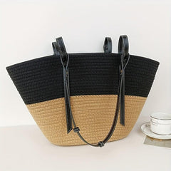 Straw Woven Summer Tote Bag Large Capacity Beach Shoulder Bag Casual Handbag