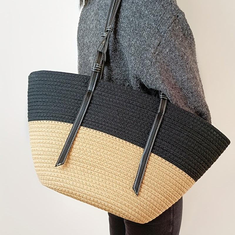 Straw Woven Summer Tote Bag Large Capacity Beach Shoulder Bag Casual Handbag