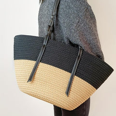 Straw Woven Summer Tote Bag Large Capacity Beach Shoulder Bag Casual Handbag