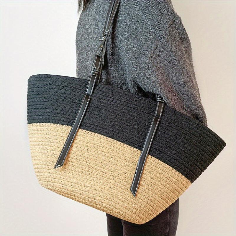 Straw Woven Summer Tote Bag Large Capacity Beach Shoulder Bag Casual Handbag