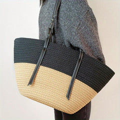 Straw Woven Summer Tote Bag Large Capacity Beach Shoulder Bag Casual Handbag