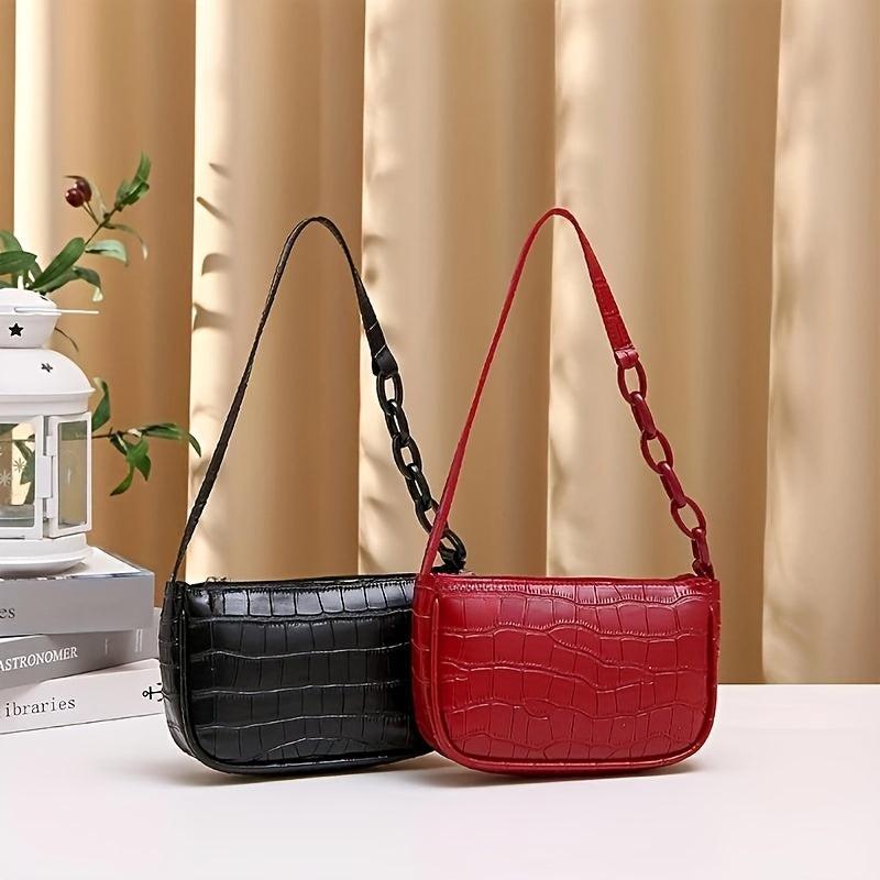 Crocodile Pattern Underarm Bag Solid Shoulder Bag
