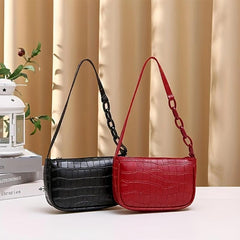 Crocodile Pattern Underarm Bag Solid Shoulder Bag