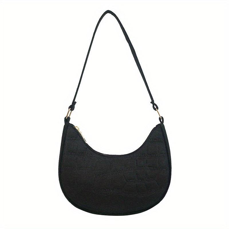 Solid Zipper Shoulder Bag for Ladies