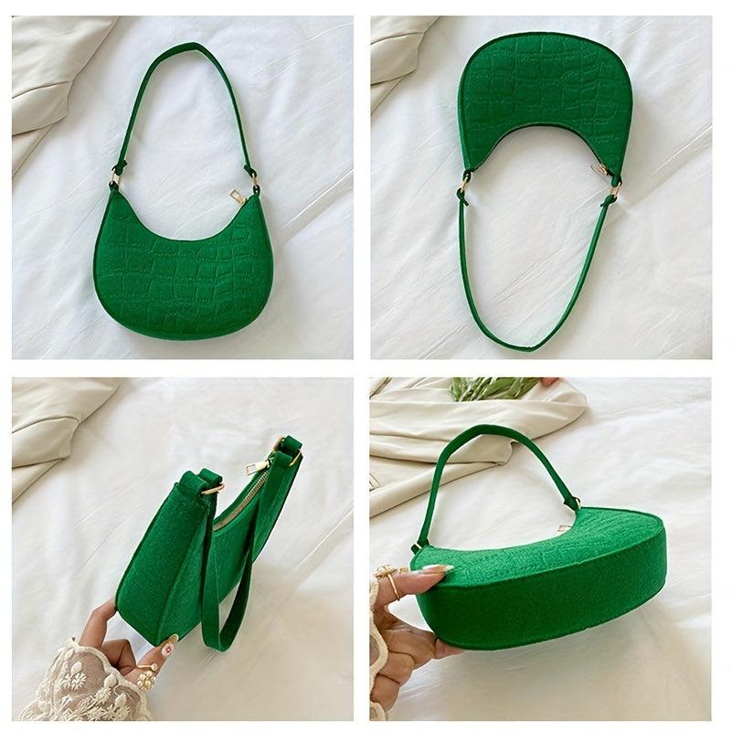 Solid Zipper Shoulder Bag for Ladies