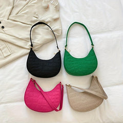 Solid Zipper Shoulder Bag for Ladies